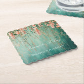 Romantische Blauwgroen Blush Perzik Bloemen bruilo Kartonnen Onderzetters (Gebogen)