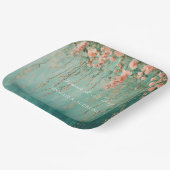 Romantische Blauwgroen Blush Perzik Bloemen bruilo Papieren Bordje (Gebogen)