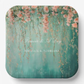 Romantische Blauwgroen Blush Perzik Bloemen bruilo Papieren Bordje (Voorkant)