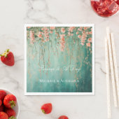 Romantische Blauwgroen Blush Perzik Bloemen bruilo Servet (Insitu)