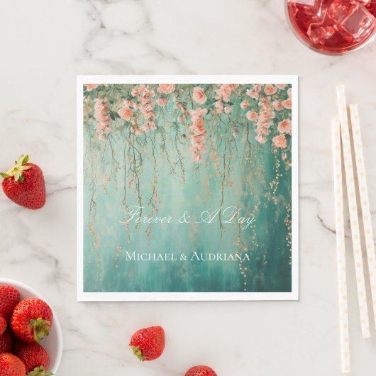 Romantische Blauwgroen Blush Perzik Bloemen bruilo Servet (Insitu)