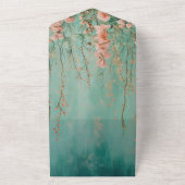 Romantische Blauwgroen Blush Perzik Bloemen Huwel All In One Uitnodiging (Buitenkant)