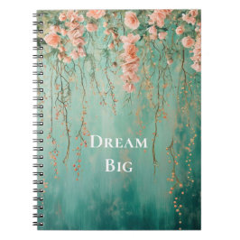 Romantische Blauwgroen Blush Pink Flowers Dream Notitieboek