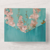 Romantische Blauwgroen Blush Pink Flowers Wedding All In One Uitnodiging (Achterkant)