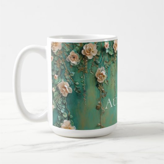 Romantische Blauwgroen Blush Roze Bloemen Koffiemok (Links)
