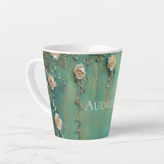 Romantische Blauwgroen Blush Roze Bloemen Latte Mok (Linkerhoek)