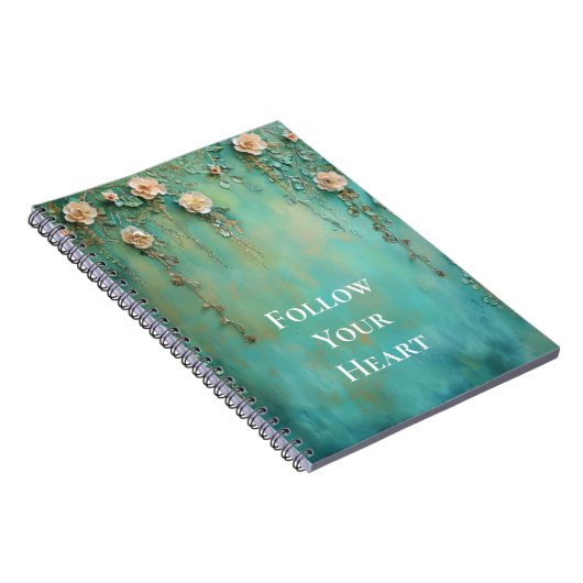 Romantische Blauwgroen Blush Roze Bloemen Notitieboek (Rechterzijde)