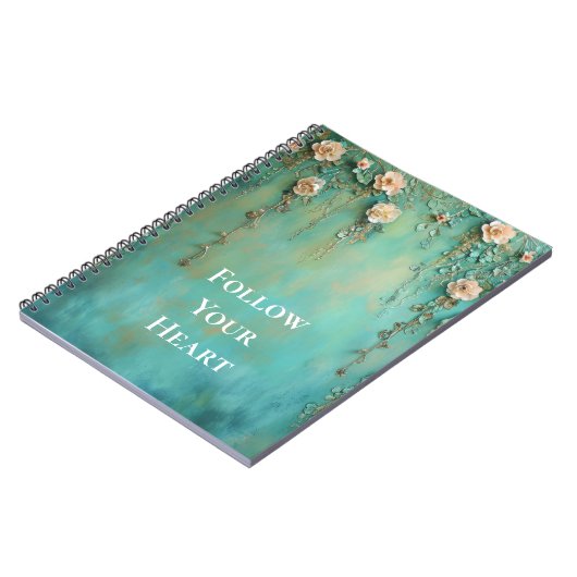 Romantische Blauwgroen Blush Roze Bloemen Notitieboek (Linkerzijde)