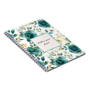 Romantische Blauwgroen Cream Roos Bloemen Notitieboek