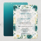 Romantische Blauwgroen Cream Rozen Floral Wedding Kaart (Voorkant / Achterkant)