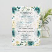 Romantische Blauwgroen Cream Rozen Floral Wedding Kaart (Staand voorkant)