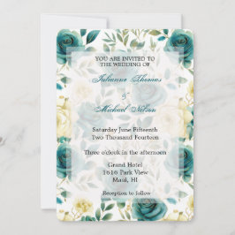 Romantische Blauwgroen Cream Rozen Floral Wedding Kaart