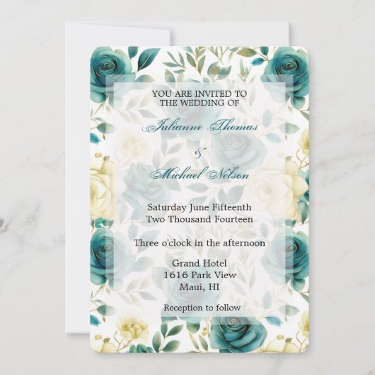 Romantische Blauwgroen Cream Rozen Floral Wedding Kaart (Voorkant)