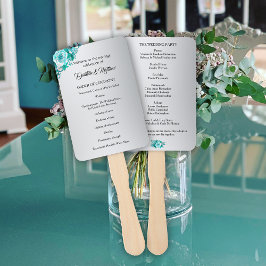 Romantische Blauwgroen Rozen op Silver Wedding Pro Handwaaier