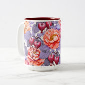 Romantische Bloeden Hart Bloemen & pioen Tweekleurige Koffiemok (Voorkant links)