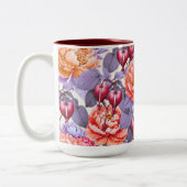 Romantische Bloeden Hart Bloemen & pioen Tweekleurige Koffiemok (Links)