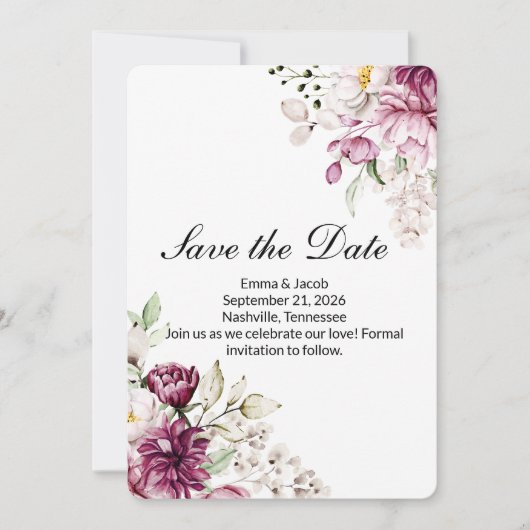 Romantische Bloei Bloem Pioenroos Save The Date (Voorkant)