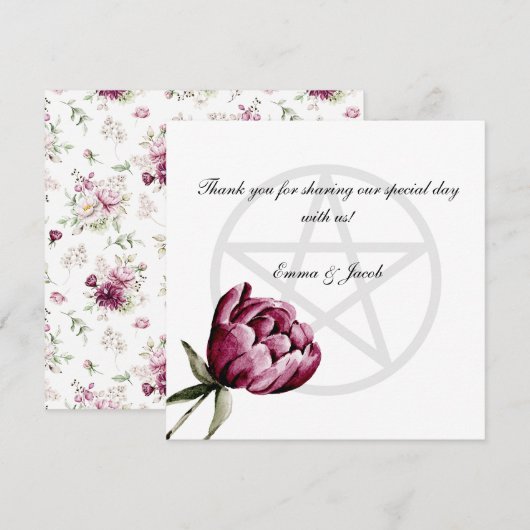 Romantische Bloei Bloemige Pioen Pentakel Bedankkaart (Voorkant / Achterkant)