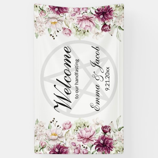 Romantische Bloei Bloemige Pioen Pentakel Spandoek (Verticaal)