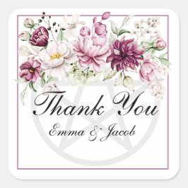 Romantische Bloei Bloemige Pioen Pentakel Vierkante Sticker