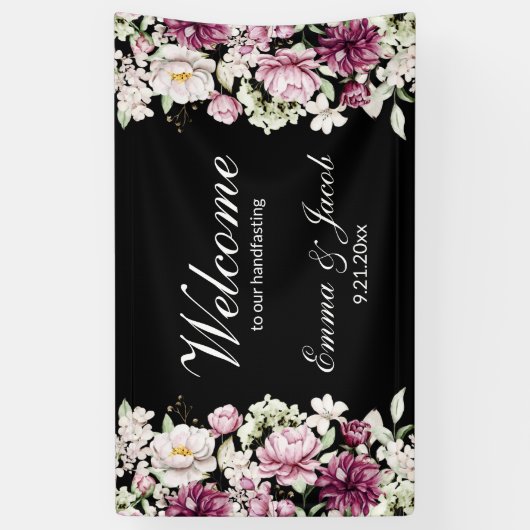 Romantische Bloei Bloemige Pioen Spandoek (Verticaal)