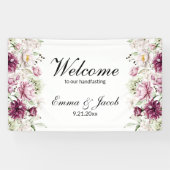 Romantische Bloei Bloemige Pioenroos Spandoek (Horizontaal)