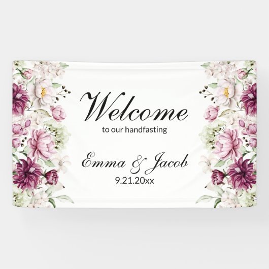 Romantische Bloei Bloemige Pioenroos Spandoek (Horizontaal)