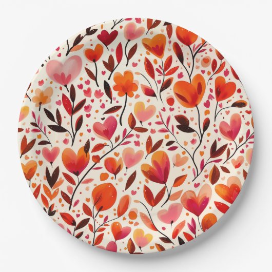 Romantische bloei: Valentijnsdag Papieren Bordje (Voorkant)