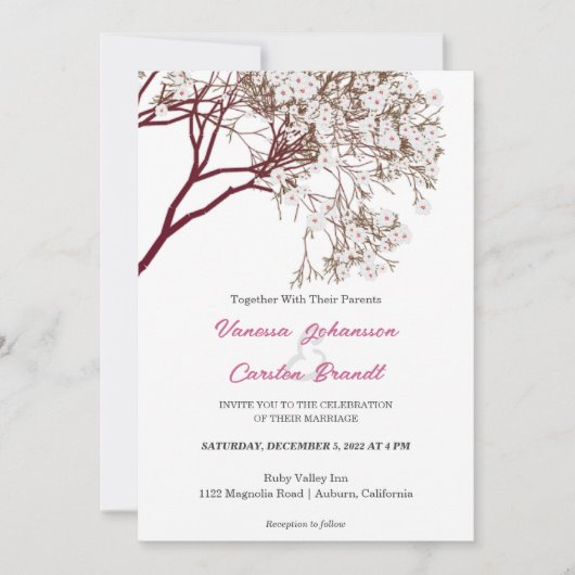 Romantische bloeiende boom bruiloft uitnodiging (Voorkant)