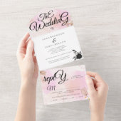 Romantische bloeiende kalligrafie de bruiloft all in one uitnodiging (Afscheurbaar)