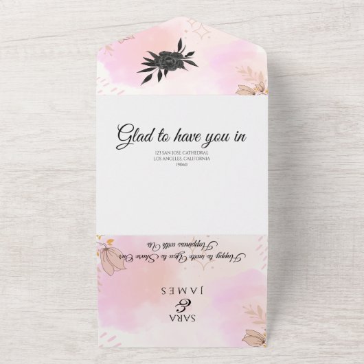 Romantische bloeiende kalligrafie de bruiloft all in one uitnodiging (Buitenkant)