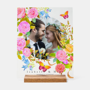 Romantische bloeiende tuin foto lila acryl bord