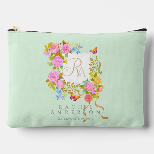 Romantische bloeiende tuin monogram groen etui (Voorkant)