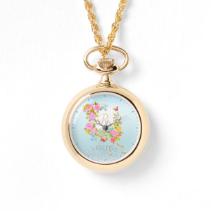 Romantische bloeiende tuinmonogram blauw horloge