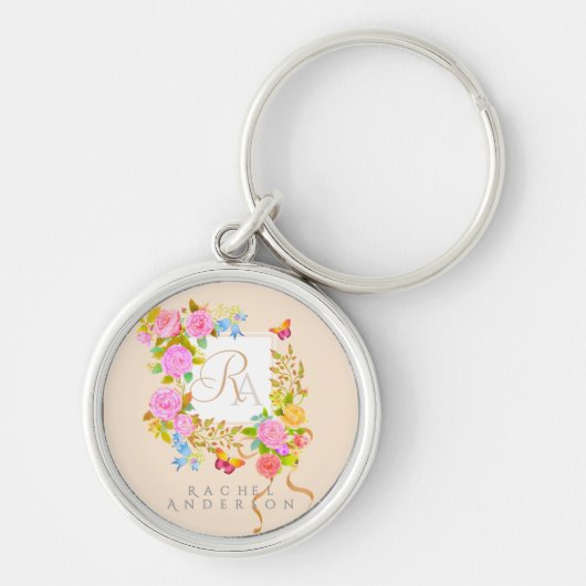 Romantische bloeiende tuinmonogram  sleutelhanger (Voorkant)