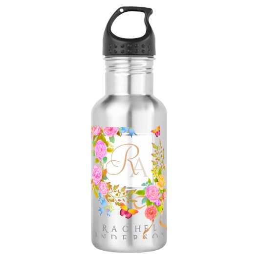 Romantische bloeiende tuinmonogram  waterfles  (Voorkant)