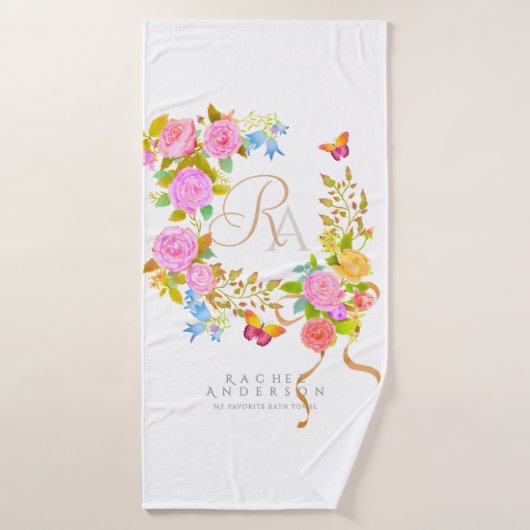 Romantische bloeiende tuinmonogram wit bad handdoek (Badhanddoek)