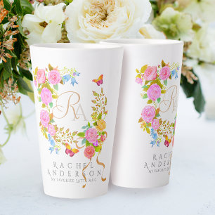 Romantische bloeiende tuinmonogram witte Latte-mok Latte Mok