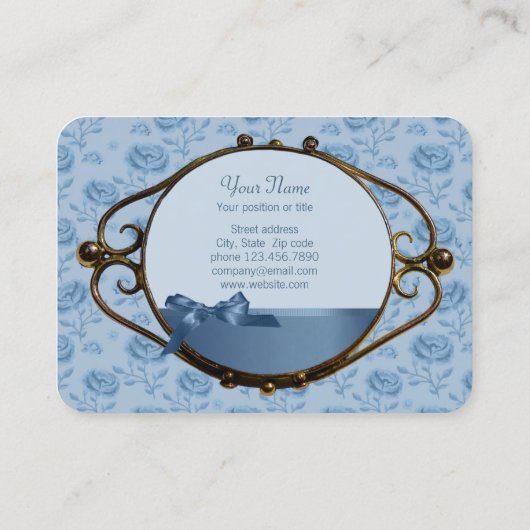 Romantische bloem blauw elegant antiek CC0337 Visitekaartje (Achterkant)