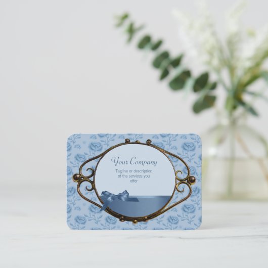 Romantische bloem blauw elegant antiek CC0337 Visitekaartje (Staand voorkant)