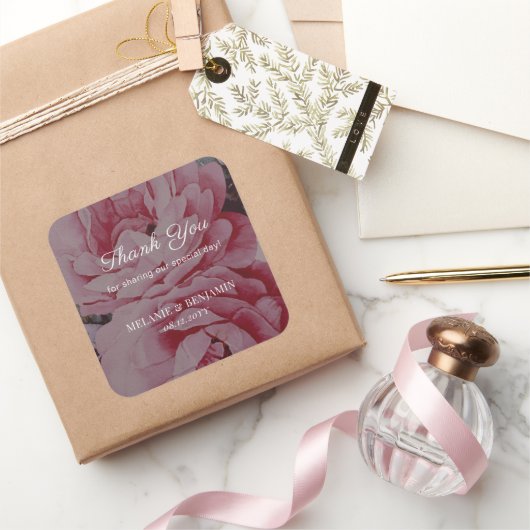 Romantische bloem elegante bruiloft Dank u Vierkante Sticker (Geschenken)
