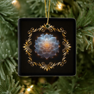 Romantische bloem en gouden Lijst Keramisch Ornament