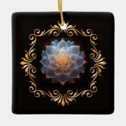 Romantische bloem en gouden Lijst Keramisch Ornament (Voorkant)