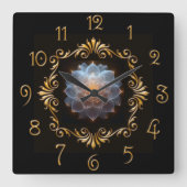 Romantische bloem en gouden Lijst Vierkante Klok (Voorkant)