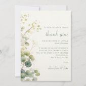 Romantische bloem- eucalyptusbladeren bruiloftstaf bedankkaart (Voorkant)