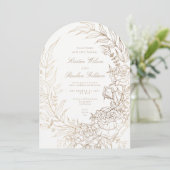 Romantische bloem gouden krans boog bruiloft kaart (Staand voorkant)