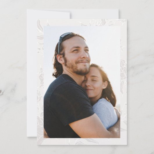 Romantische bloem gouden krans foto bruiloft kaart (Achterkant)