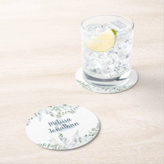 Romantische bloem zachte witte bloemen bruiloft ronde kartonnen onderzetter (Insitu)