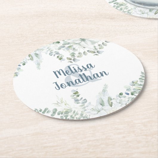 Romantische bloem zachte witte bloemen bruiloft ronde kartonnen onderzetter (Gebogen)