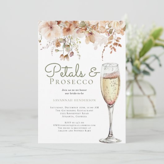 Romantische bloemblaadjes en Prosecco Floral Vrijg Kaart (Staand voorkant)